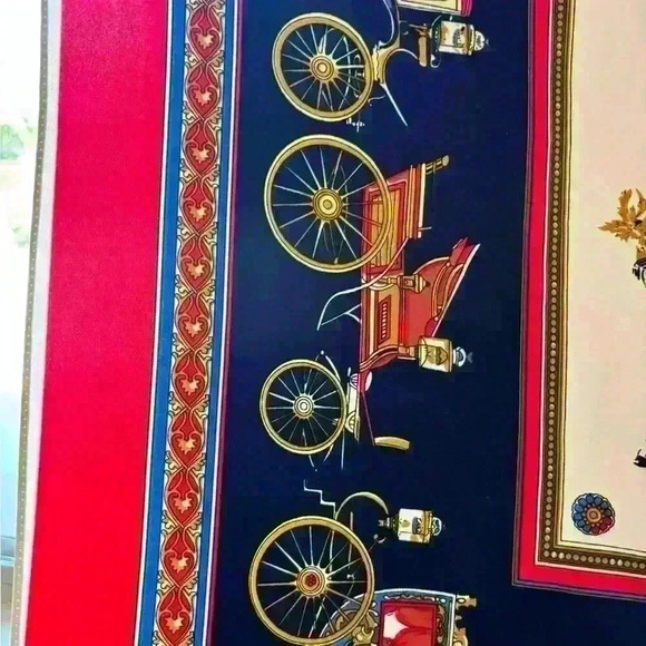 Lovely Silk equestrian carriage scarf. Size is 39x39 “ with red border. EUC - Picture 4 of 10